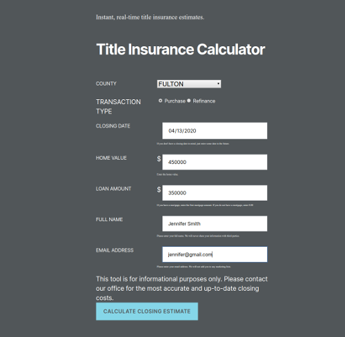 Rate Calculator form