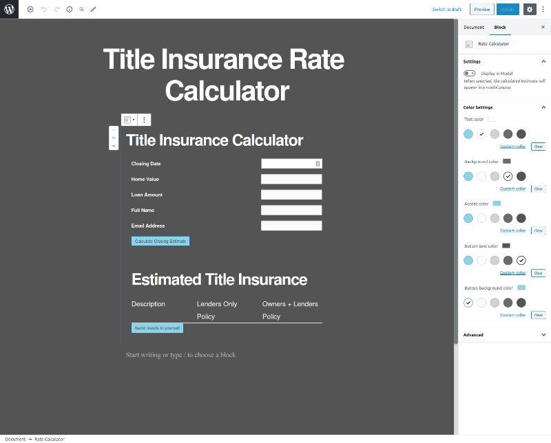 Rate Calculator block default styling